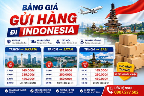 Bảng giá dịch vụ gửi hàng đi Indonesia tại TP. Hồ Chí Minh