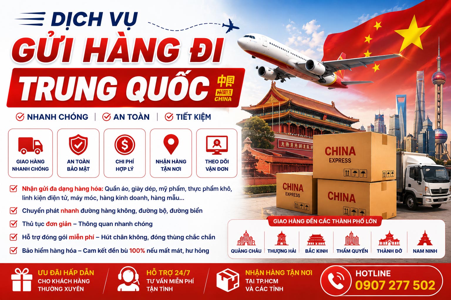 Giá dịch vụ gửi hàng đi Trung Quốc, cước gửi hàng đi China, cước phí gửi hàng Trung Quốc